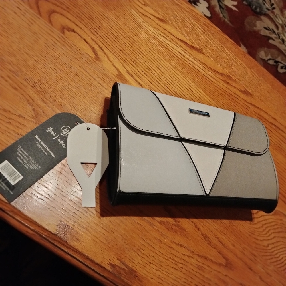 Yani J'adore Black White and Grey Clutch Purse NWT